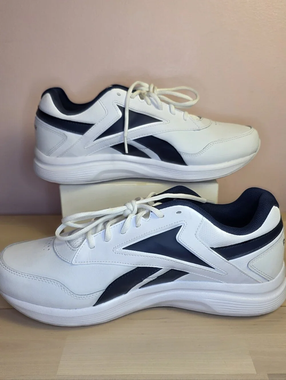 Reebok White and Navy Men's Lace-Up Sneakers